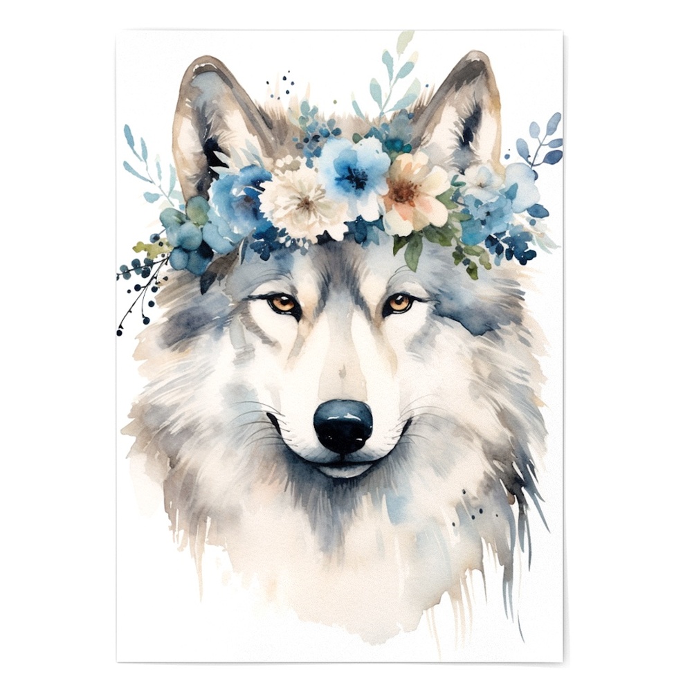 Watercolor Floral Wolf Portrait Wall Art Illustration Print Poster Unframed - Picture 7 of 7